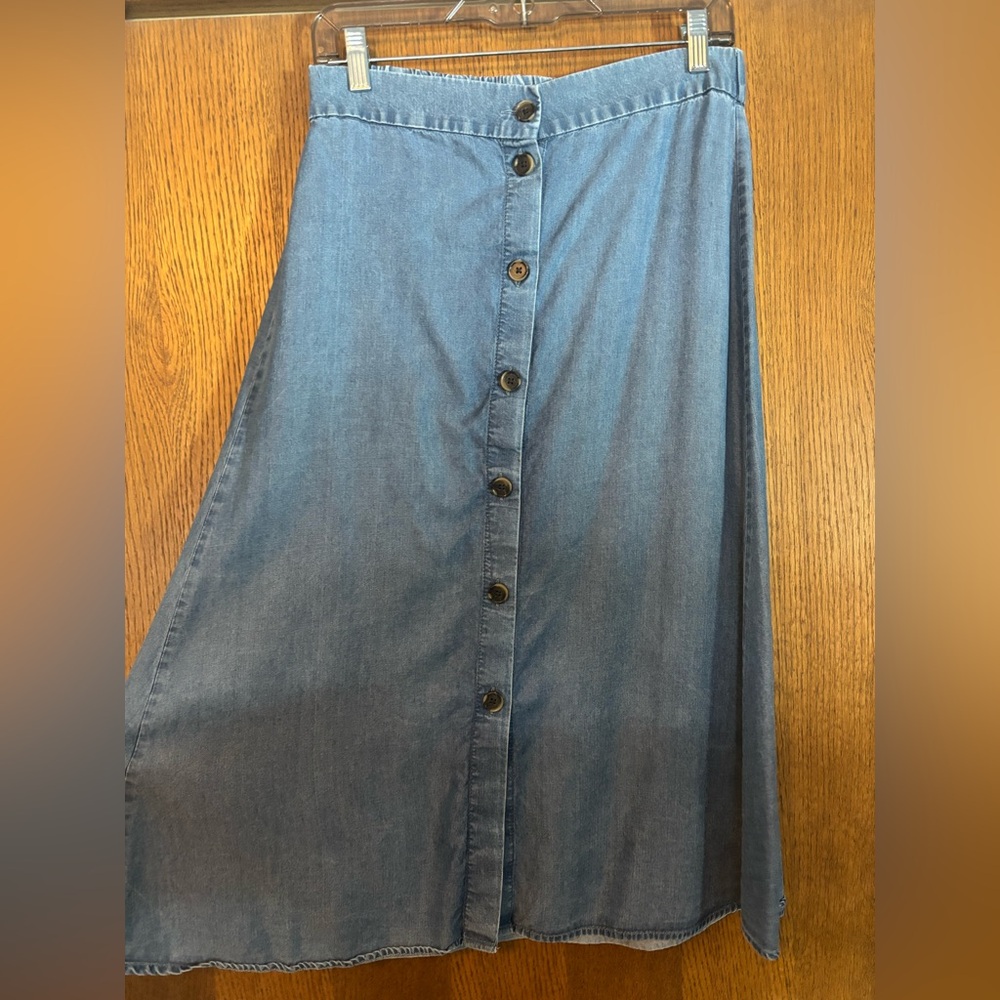 LOFT Blue A-Line Button Skirt